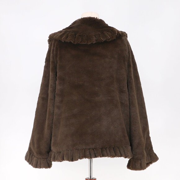 DAMSELLE NEW YORK Soft Faux Fur Coat in Dark Brown Single Hook Closure Size L - Picture 4 of 7